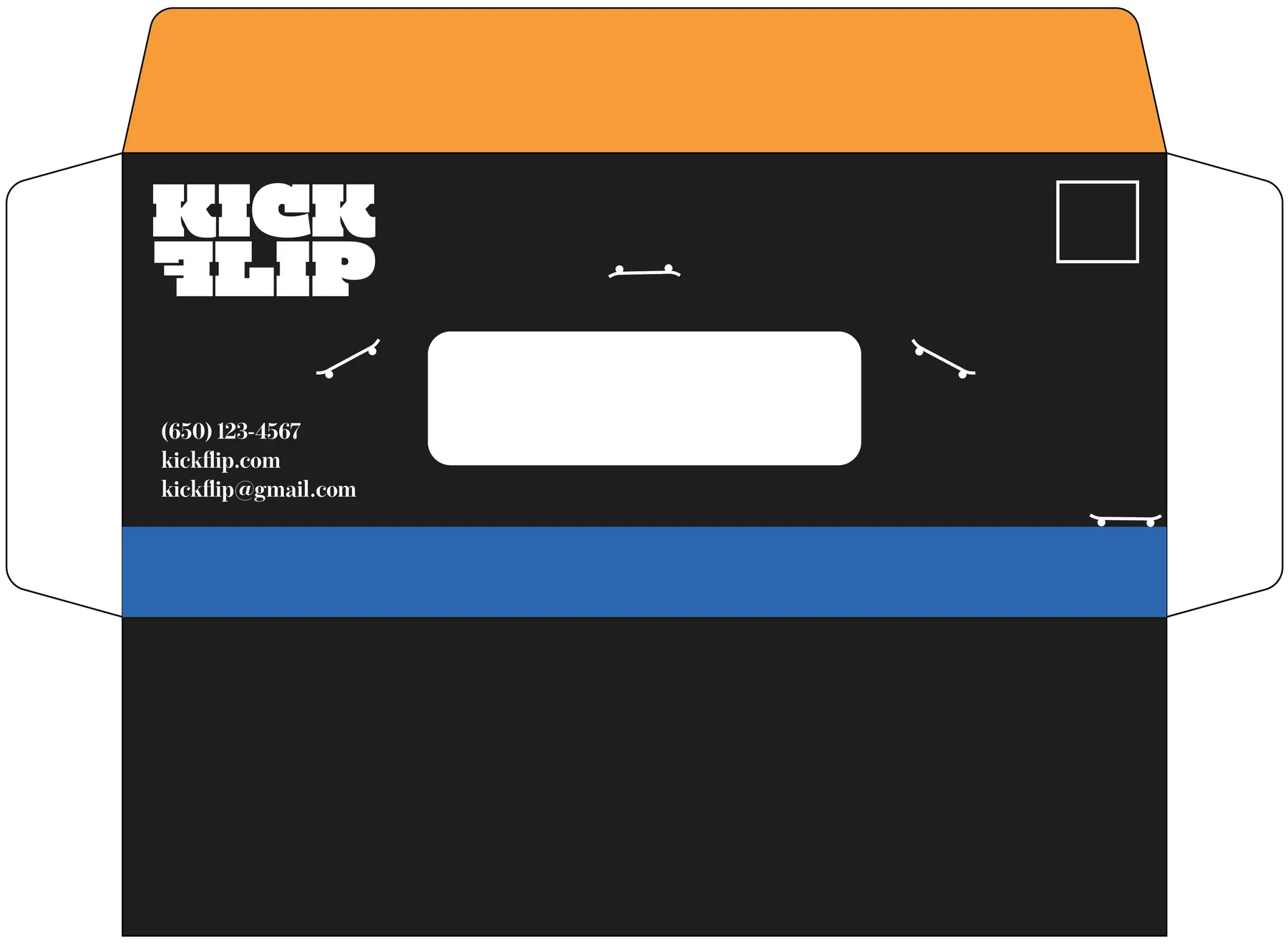 Kick Flip branded envelope.