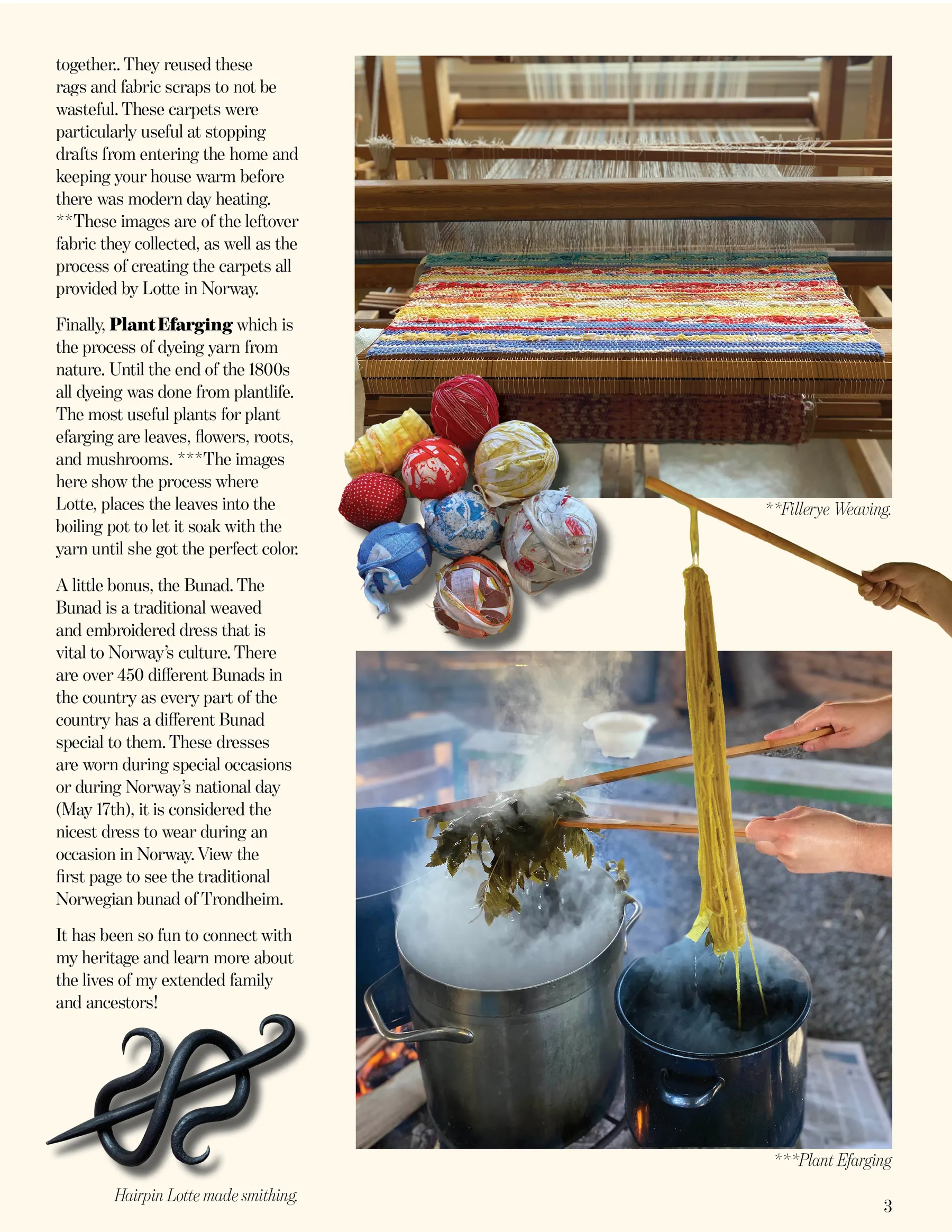Closing spread of the feature with continued body text and craft photography.